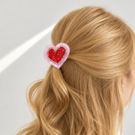 Pinces à cheveux romantiques en acétate de couleur multicolore ornées de strass et de cœurs simples 2