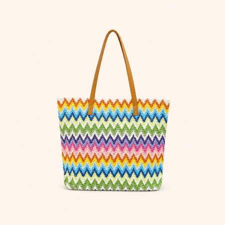 Sac carré pour femme en raphia tissé à rayures multicolores style décontracté