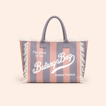 Sac cabas femme en toile multicolore à rayures et pompons, style décontracté, imprimé léopard. 2