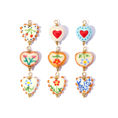Pendentifs romantiques en céramique dorée en forme de cœur à faire soi-même pour femmes