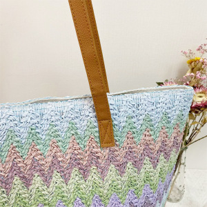 Sac Carré Pour Femme En Raphia Tissé À Rayures Multicolores Style Décontracté h5 Image5