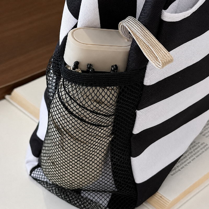Sac Cabas Femme En Nylon À Rayures Imprimées, Style Décontracté Image5