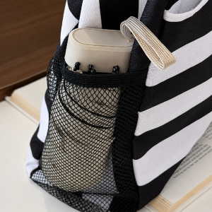Sac Cabas Femme En Nylon À Rayures Imprimées, Style Décontracté h5 Image5