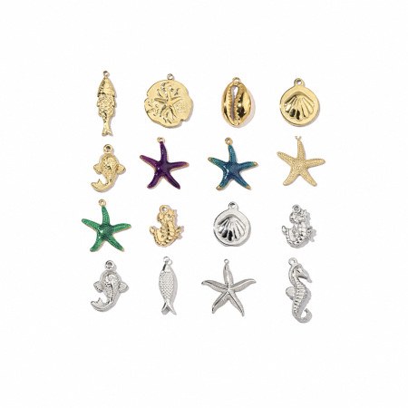 Pendentifs femme style océanique romantique en acier inoxydable étanche couleur or, motif étoile de mer
