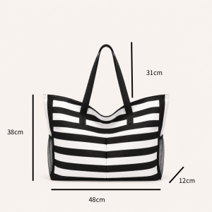 Sac Cabas Femme En Nylon À Rayures Imprimées, Style Décontracté h5 