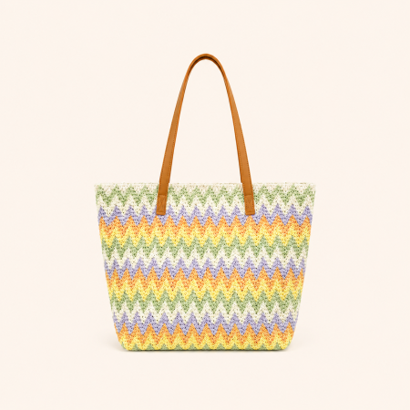 Sac carré pour femme en raphia tissé à rayures multicolores style décontracté 2