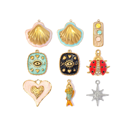 Pendentifs classiques pour femmes, style rectangulaire, en acier inoxydable, couleur or, avec motif animal de dessin animé.