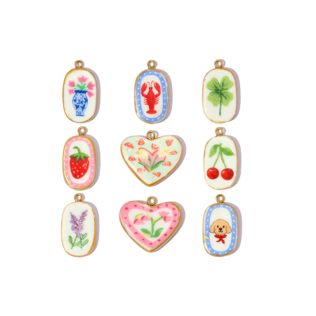 Pendentifs pour femmes en céramique dorée, forme elliptique florale, collection romantique à faire soi-même