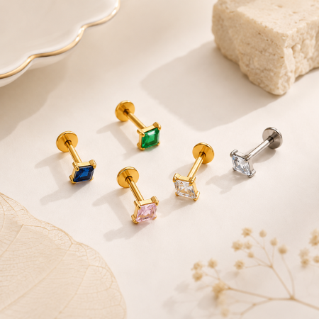 Boucles d'oreilles piercing pour femme, forme géométrique simple, alliage de titane, couleur or, zircon.
