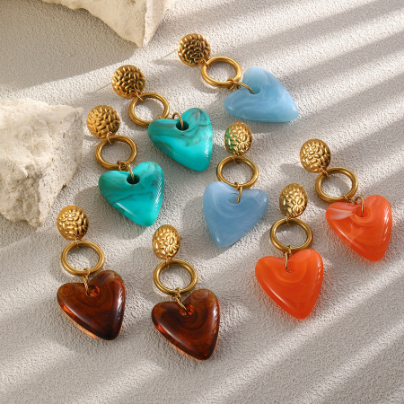 Boucles d'oreilles puces pour femmes, style rétro, motif marteau et cœur, en acier inoxydable étanche, couleur or, collection Simple Series