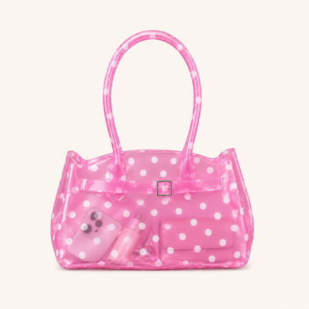 Sac carré femme en PVC transparent imprimé à pois, style décontracté