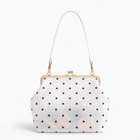 Sac carré femme en PVC transparent à pois imprimé uni, style décontracté, avec quincaillerie en métal.