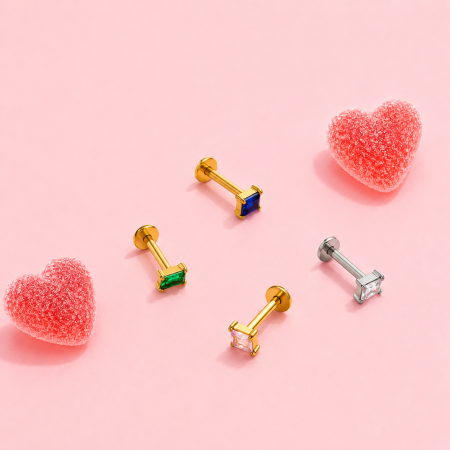 Boucles d'oreilles piercing pour femmes, en alliage de titane rectangulaire, couleur or, avec zircon, collection Simple Series
