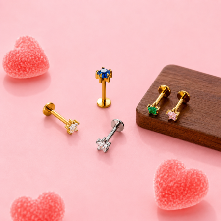 Boucles d'oreilles piercing pour femmes, en alliage de titane couleur or, serties de zircon, série Simple Star