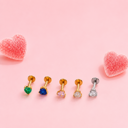 Boucles d'oreilles piercing pour femme, en alliage de titane doré avec zircon, en forme de cœur, collection Simple.