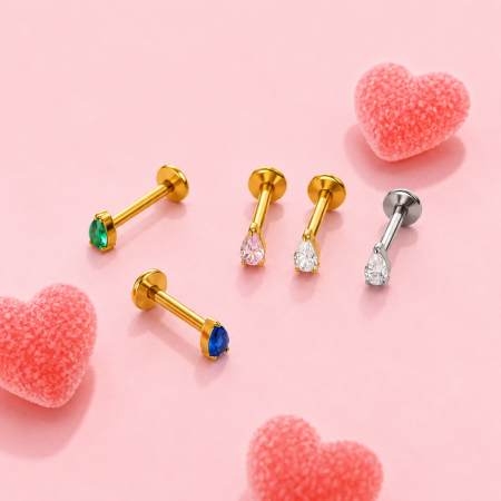 Boucles d'oreilles piercing pour femmes, en alliage de titane couleur or, serties de zircon, collection Simple Series Droplet