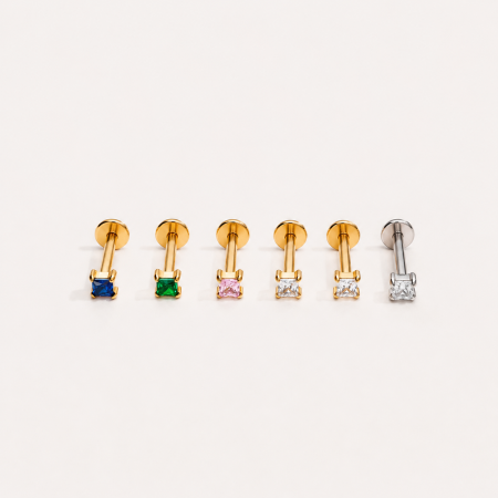 Boucles d'oreilles piercing pour femmes, style rectangulaire, en alliage de titane doré et zircon, collection Simple Series