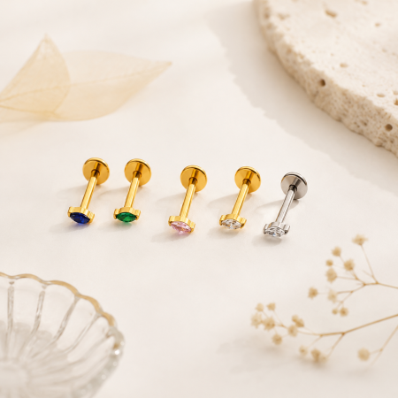Boucles d'oreilles piercing pour femme, forme elliptique, alliage de titane, couleur or, zircon.