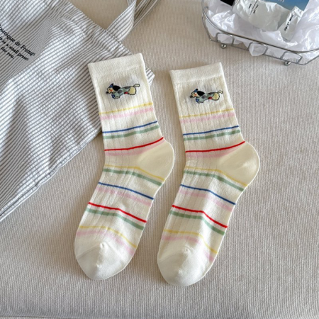 Chaussettes mi-mollet High Bounce à rayures et pois mignons, illustration de dessin animé