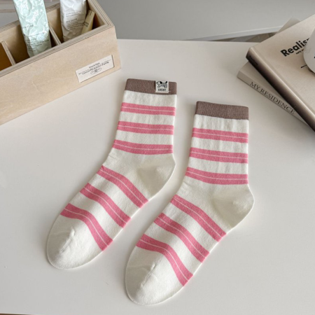 Chaussettes mi-mollet à rayures, lettres basiques et motifs animaux aux couleurs contrastées 2