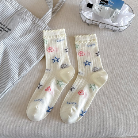 Chaussettes mi-mollet High Bounce à rayures et pois mignons, illustration de dessin animé 2