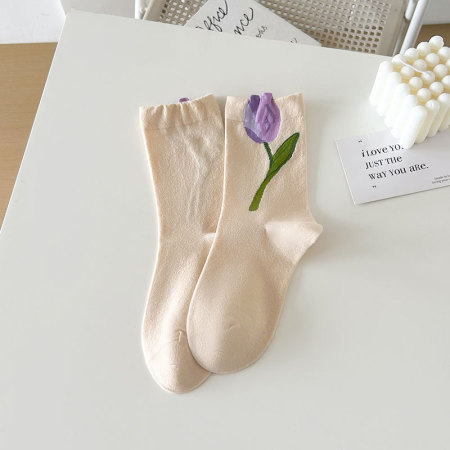 Chaussettes mi-mollet à imprimé floral uni, légèrement rebondissantes et mignonnes. 2