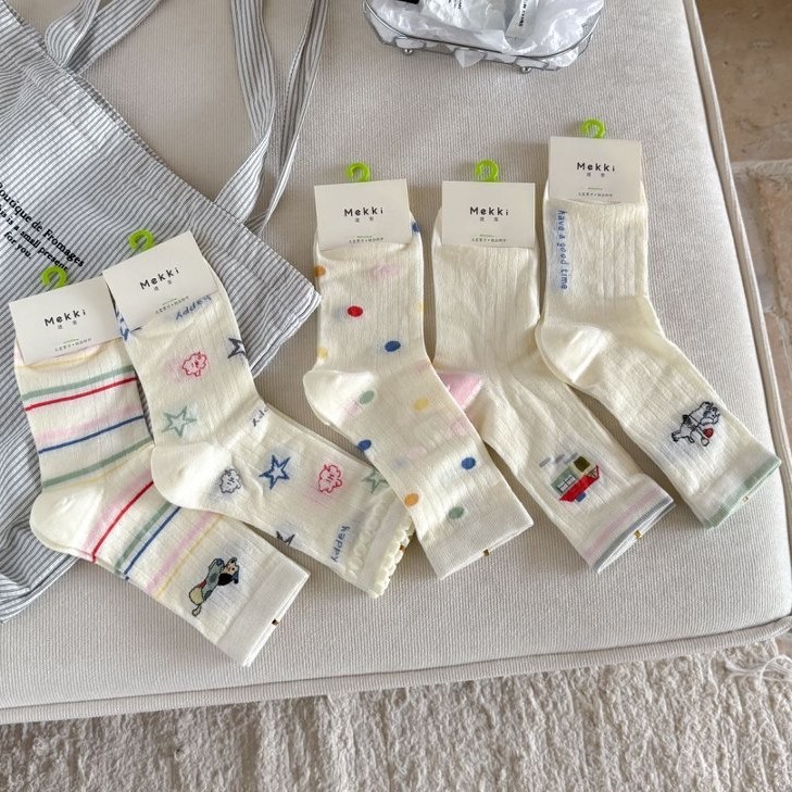 Chaussettes Mi-Mollet High Bounce À Rayures Et Pois Mignons, Illustration De Dessin Animé Image3
