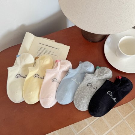 Chaussettes basses basiques à effet rebondi, couleur unie, motif animal.