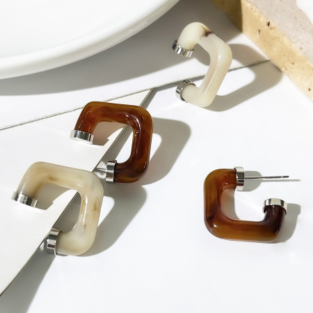 Boucles d'oreilles puces pour femmes en acier inoxydable, forme géométrique, dégradé de couleurs, collection Simple Series