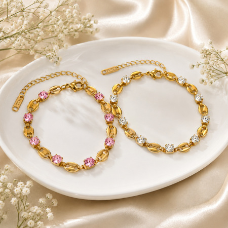 Bracelet chaîne simple en acier inoxydable étanche couleur or avec zircon pour femme