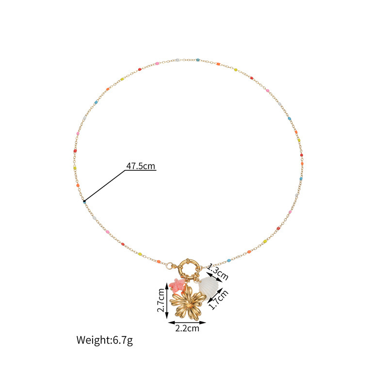 Colliers Pendentifs Pour Femmes, Style Océanique, Motif Floral Et Poisson, En Acier Inoxydable Étanche, Couleur Or Image4