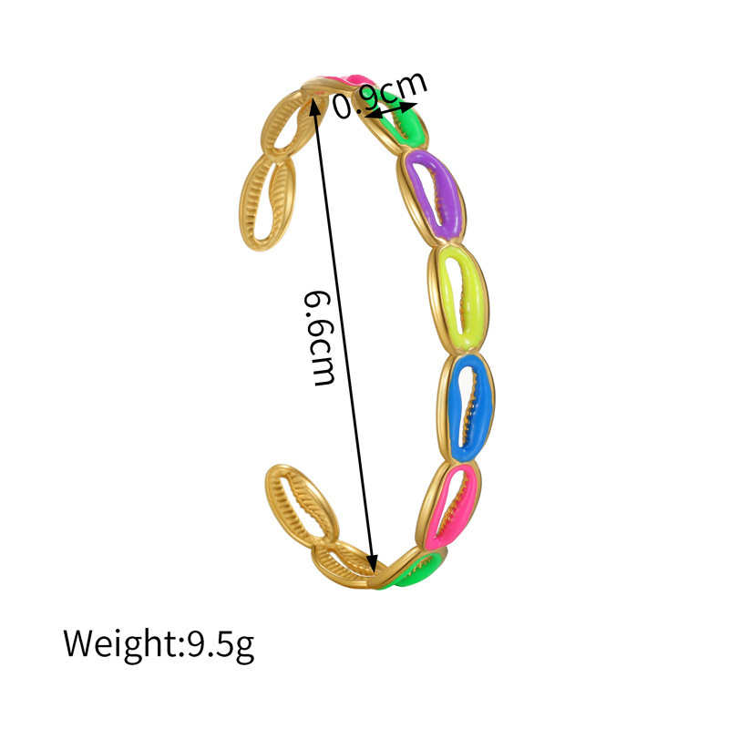 Bracelets Manchettes Pour Femmes En Acier Inoxydable Émaillé, Couleur Or, Style Vacances Océaniques Et Coquillages Image3