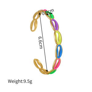 Bracelets Manchettes Pour Femmes En Acier Inoxydable Émaillé, Couleur Or, Style Vacances Océaniques Et Coquillages h5 Image3