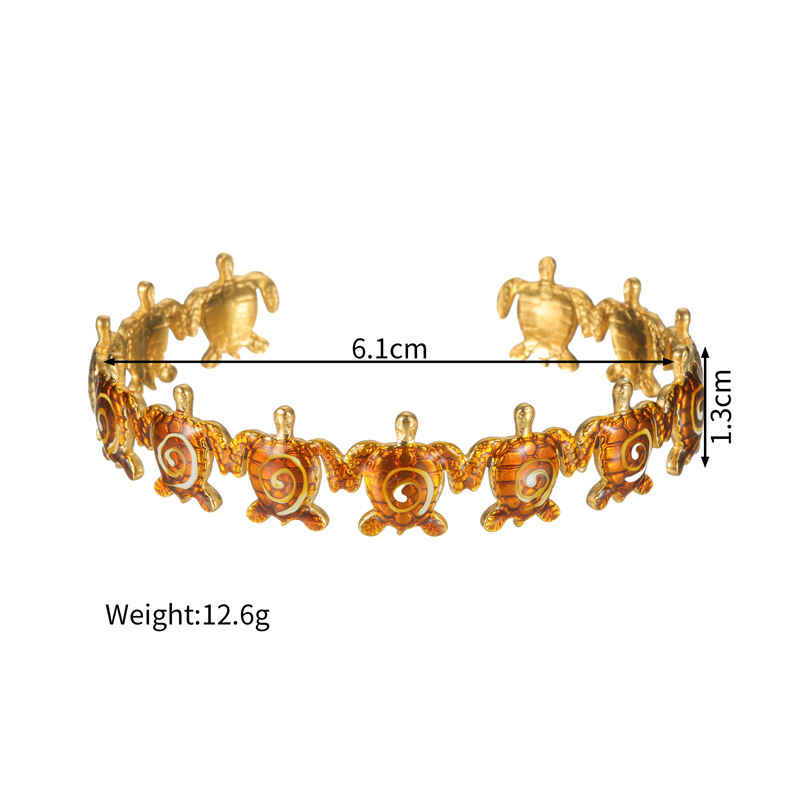 Bracelets Manchettes Pour Femmes En Acier Inoxydable Émaillé, Couleur Or, Style Vacances Océaniques Image3