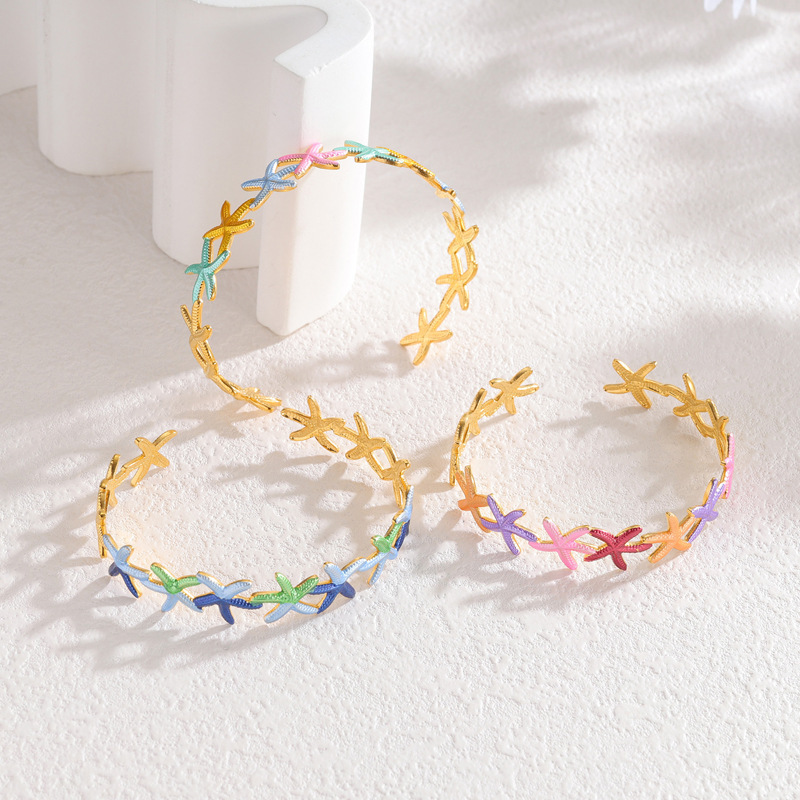 Bracelets Manchettes Étanches En Acier Inoxydable, Motif Étoile De Mer, Style Vacances Océaniques Image2