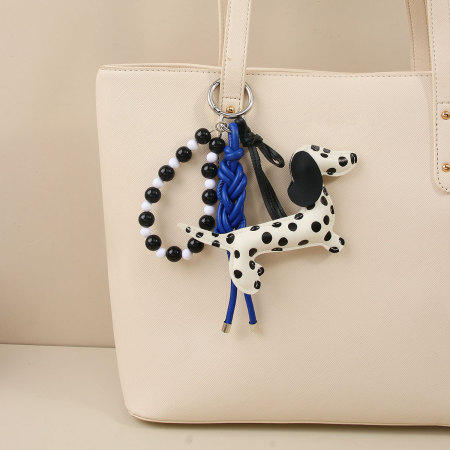 Breloques de sac en PU de qualité supérieure, motif teckel torsadé à pois mignons, collection Simple Series 2