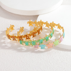 Bracelets Manchettes Pour Femmes En Acier Inoxydable Émaillé, Couleur Or, Style Vacances Océaniques h5 Image2