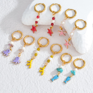 Boucles D'Oreilles Pendantes Pour Femmes, Style Océanique, En Acier Inoxydable Étanche h5 Image2