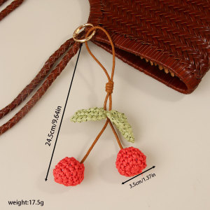 Breloques De Sac En Raphia Tissé Naturel Couleur Cerise, Collection Simple h5 