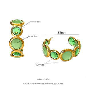 Boucles D'Oreilles Créoles Pour Femmes, Collection Luxueuse, Simple Et Élégante, En Acier Inoxydable Étanche Et Pierre Naturelle. h5 