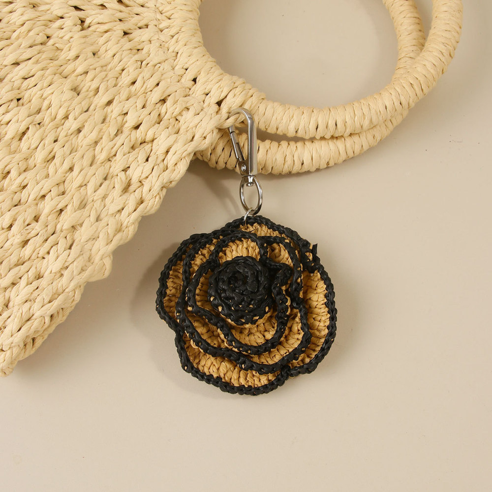 Collection Ethnique Vacances Fleur Soleil Style Océanique Pompon Visage Souriant Fraise Étoile De Mer Tissée Breloques De Sac En Raphia Image7