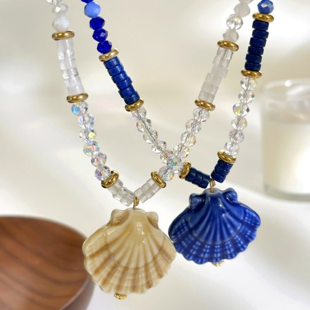 Colliers de perles pour femmes en céramique de coquillage de style océanique