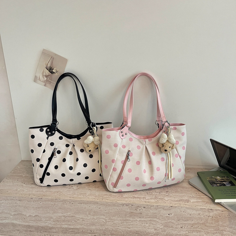 Sac Cabas Femme En Tissu À Pois Cloutés Style Décontracté Image4