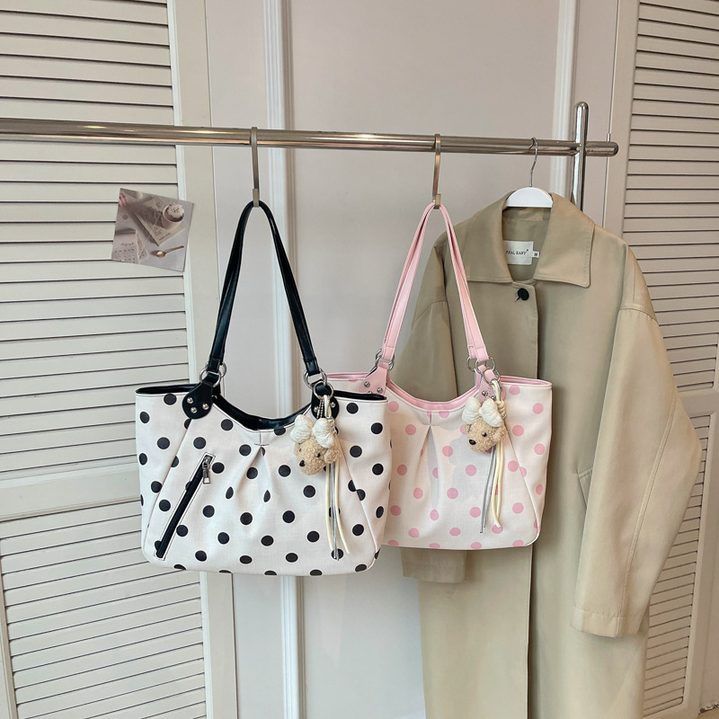 Sac Cabas Femme En Tissu À Pois Cloutés Style Décontracté Image3