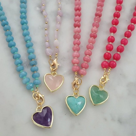 Colliers de perles pour femmes, collection romantique, motif cœur, en résine et pierre naturelle