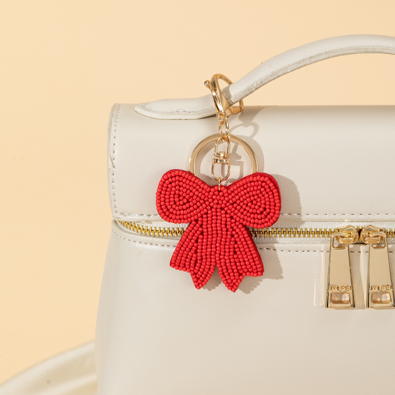 Porte-Clés Romantique En Alliage Tissé Avec Perles Et Nœud Papillon, Orné D'Un Nœud Papillon Doux Et Coloré. Image4