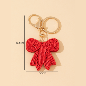 Porte-Clés Romantique En Alliage Tissé Avec Perles Et Nœud Papillon, Orné D'Un Nœud Papillon Doux Et Coloré. h5