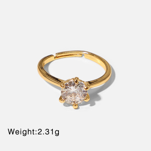 Bague Élégante En Forme De Cœur, En Acier Inoxydable Étanche Couleur Or, Sertie De Zircon Et Ornée D'Une Pierre Précieuse. h5 