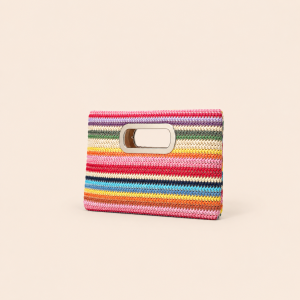 Sac Carré Pour Femme En Raphia Tissé À Rayures Multicolores, Style Décontracté h5