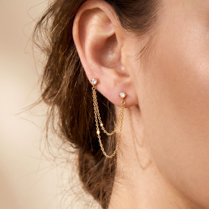 Boucles D'Oreilles Puces Pour Femmes, En Acier Inoxydable Imperméable, Couleur Or, Avec Pompon En Forme De Cœur Et Zircon. h5 Image2